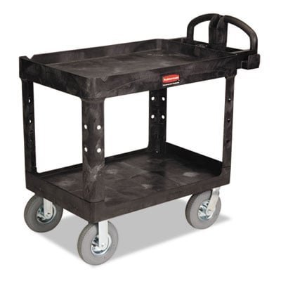 Heavy-Duty Utility Cart with Lipped Shelves, Plastic, 2 Shelves, 500 lb Capacity, 25.88" x 45.25" x 37.13", Black