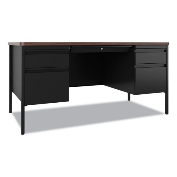 Hirsh Industries Teachers Pedestal Desks, Left and Right-Hand Pedestals: Box/File Drawer Format, 60" x 30" x 29.5", Walnut/Black (22654)