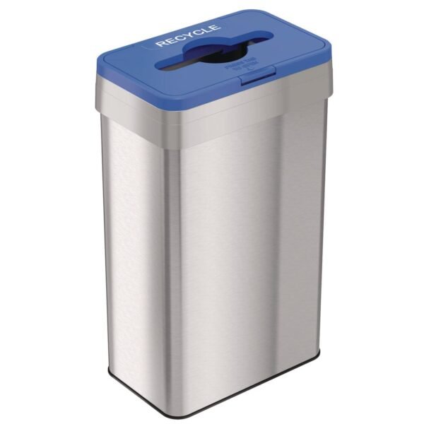 HLS Commercial Open Top Recycle Bin with Color-Coded Lid, 21 gal, Plastic/Stainless Steel, Silver/Blue (HLS21UOTREC)