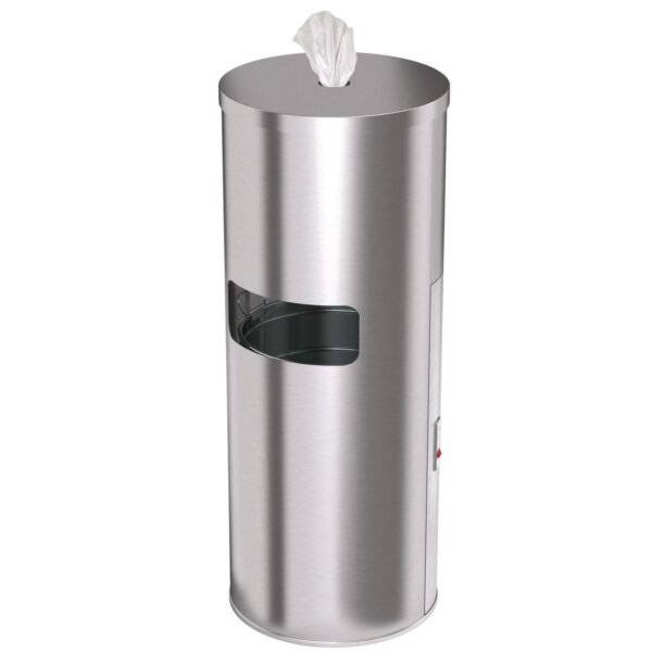 HLS Commercial Side-Entry Trash Can with Gym Wipe Dispenser, 9 gal, Stainless Steel, Silver (HLSC09WSR)