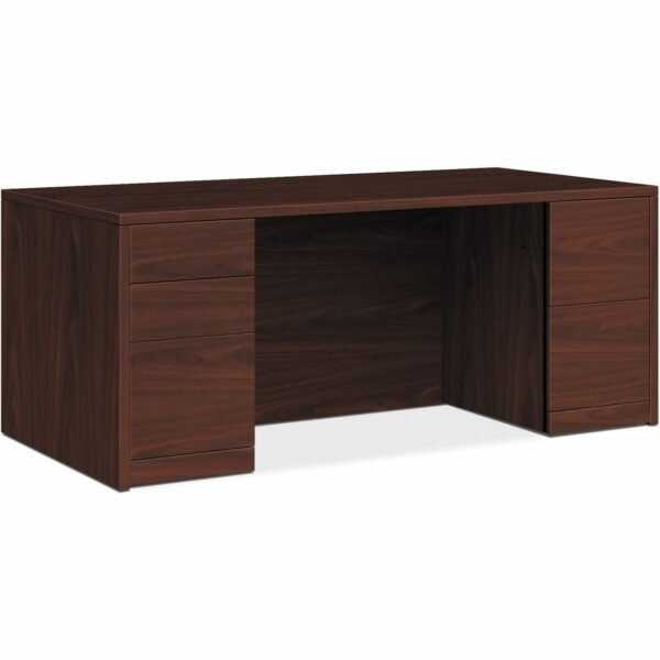 HON 10500 Series Mahogany Laminate Office Desking 29.5" Height x 66" Width x 30" Depth - 5 x File, Box, Storage Drawer(s) - Double Pedestal (105891NN)