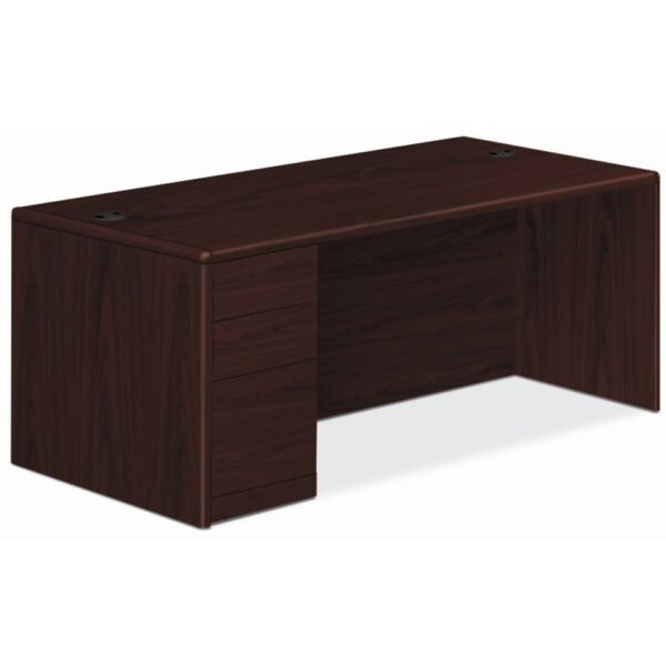 HON 10700 H10702L Pedestal Desk 29.5" Height x 66" Width x 30" Depth - 3 x Box, File Drawer(s) - Single Pedestal on Left Side - Finish: Mahogany (10702LNN)