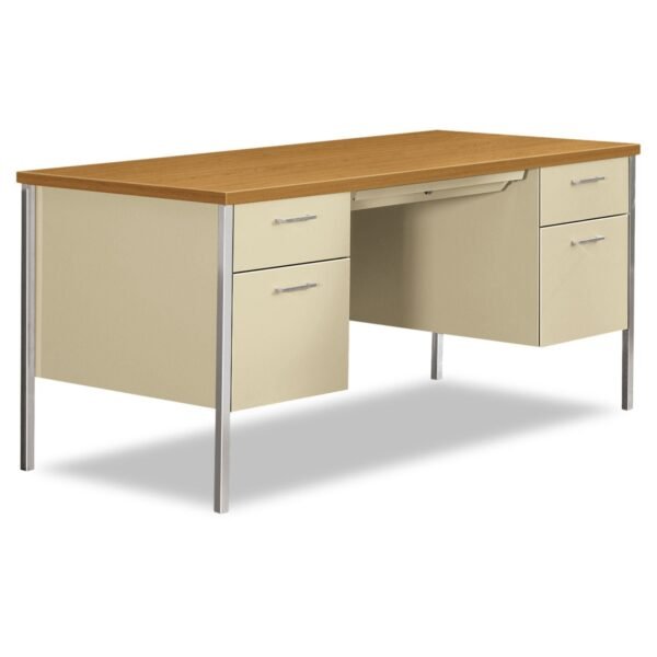 HON 34000 Series Double Pedestal Desk, 60" x 30" x 29.5", Harvest/Putty (34962CL)