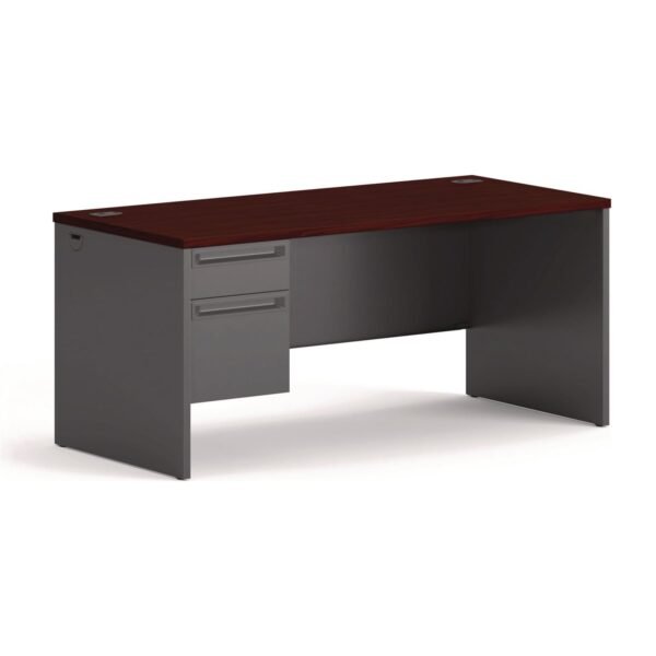 HON 38000 Series Left Pedestal Desk, 66" x 30" x 29.5", Mahogany/Charcoal (38292LNS)