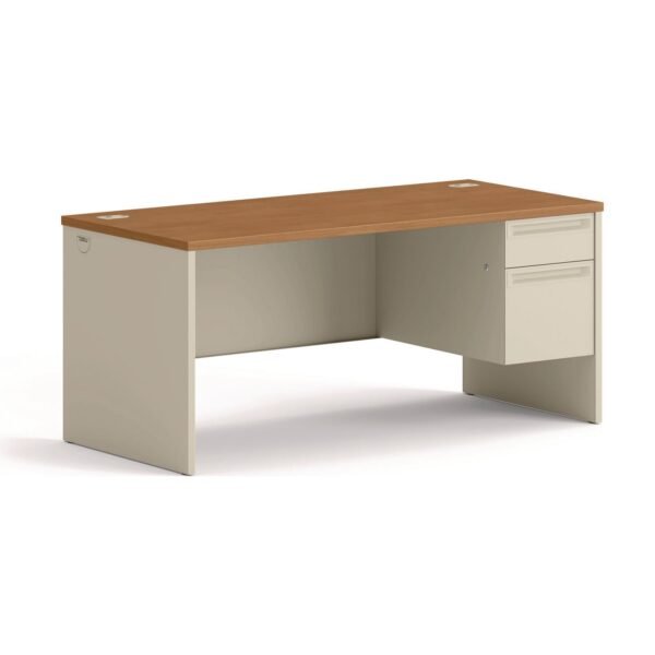 HON 38000 Series Right Pedestal Desk, 66" x 30" x 29.5", Harvest/Putty (38291RCL)