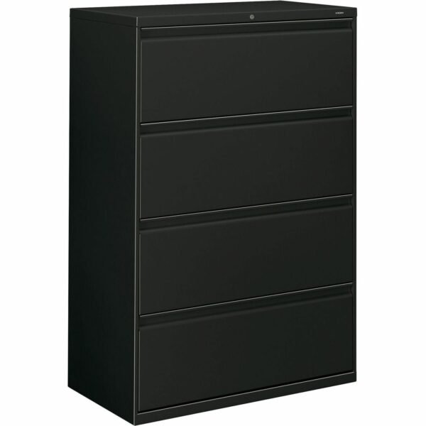 HON 800 Series Lateral File - 4-Drawer 36" Width x 19.3" Depth x 53.3" Height - 4 x Drawer(s) - Legal, Letter - Lateral - Security Lock - Black - Baked Enamel - Steel - Recycled...