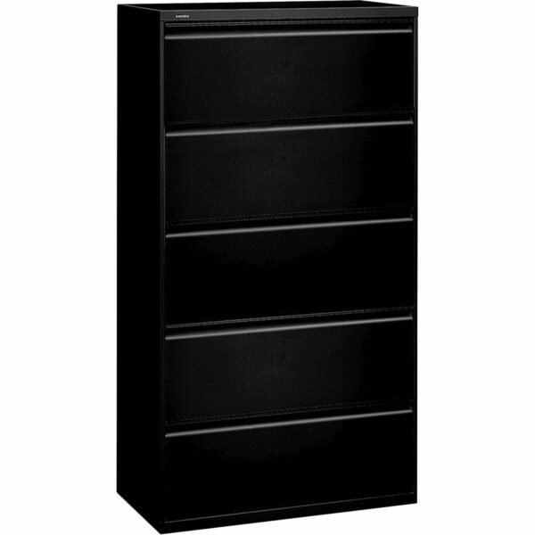 HON 800 Series Lateral File - 5-Drawer 36" Width x 18" Depth x 64.2" Height - 2 x Shelf(ves) - 5 x Drawer(s) - Legal, Letter - Lateral - Security Lock - Black - Baked Enamel -...