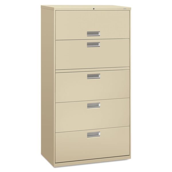 HON Brigade 600 Series Lateral File, 4 Legal/Letter-Size File Drawers, 1 Roll-Out File Shelf, Putty, 36" x 18" x 64.25" (685LL)