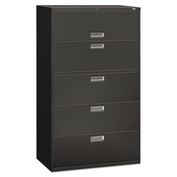 HON Brigade 600 Series Lateral File, 4 Legal/Letter-Size File Drawers, 1 Roll-Out File Shelf, Charcoal, 42" x 18" x 64.25" (695LS)