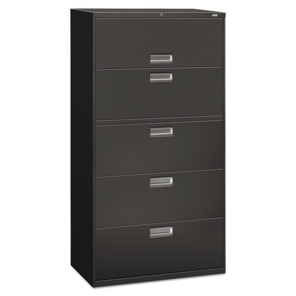 HON Brigade 600 Series Lateral File, 4 Legal/Letter-Size File Drawers, 1 Roll-Out File Shelf, Charcoal, 36" x 18" x 64.25" (685LS)