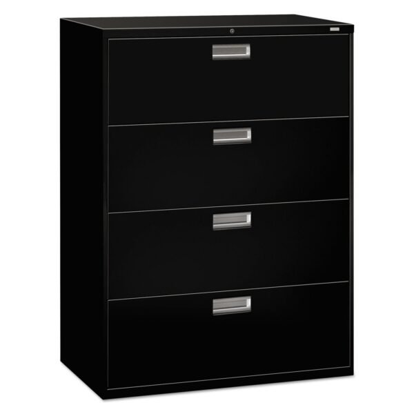 HON Brigade 600 Series Lateral File, 4 Legal/Letter-Size File Drawers, Black, 42" x 18" x 52.5" (694LP)