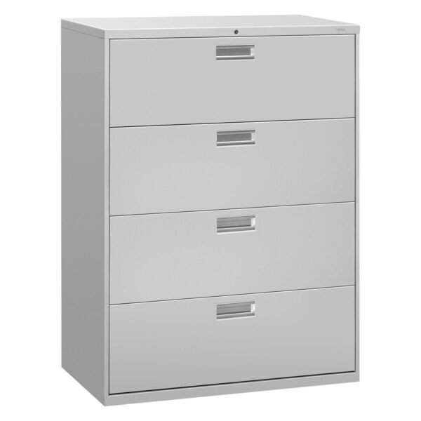 HON Brigade 600 Series Lateral File, 4 Legal/Letter-Size File Drawers, Light Gray, 42" x 18" x 52.5" (694LQ)