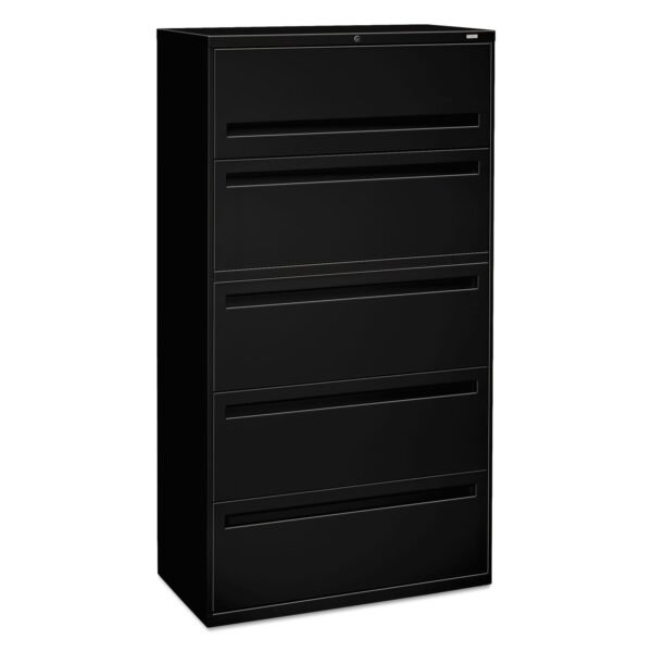 HON Brigade 700 Series Lateral File, 4 Legal/Letter-Size File Drawers, 1 File Shelf, 1 Post Shelf, Black, 36" x 18" x 64.25" (785LP)