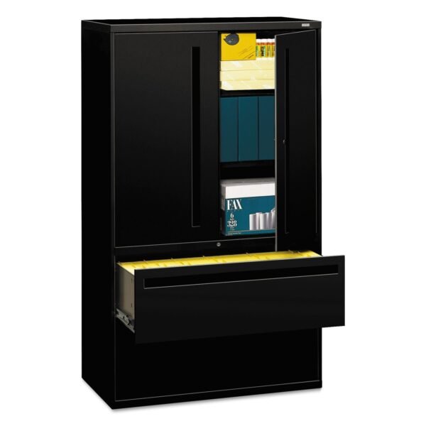 HON Brigade 700 Series Lateral File, Three-Shelf Enclosed Storage, 2 Legal/Letter-Size File Drawers, Black, 42" x 18" x 64.25" (795LSP)