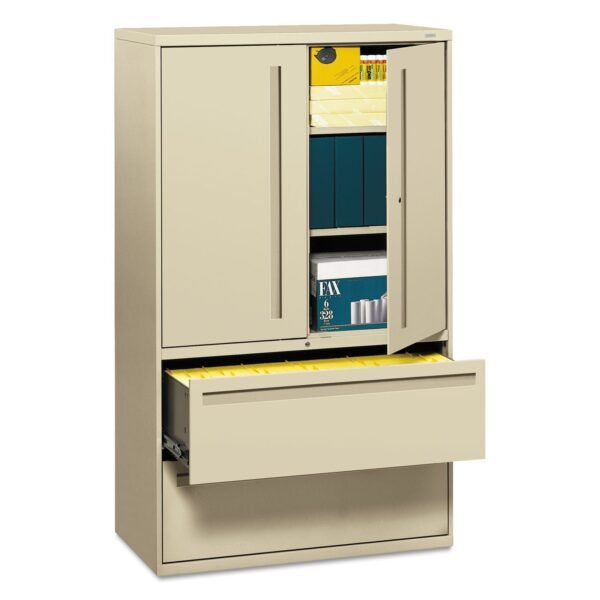 HON Brigade 700 Series Lateral File, Three-Shelf Enclosed Storage, 2 Legal/Letter-Size File Drawers, Putty, 42" x 18" x 64.25" (795LSL)