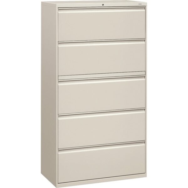 HON Brigade 800 H885 Lateral File 64.3" Height x 36" Width x 18" Depth - 5 - Finish: Light Gray - Radius Pull, Lockable, Glide, Removable Lock, Heavy Duty - For File Storage,...