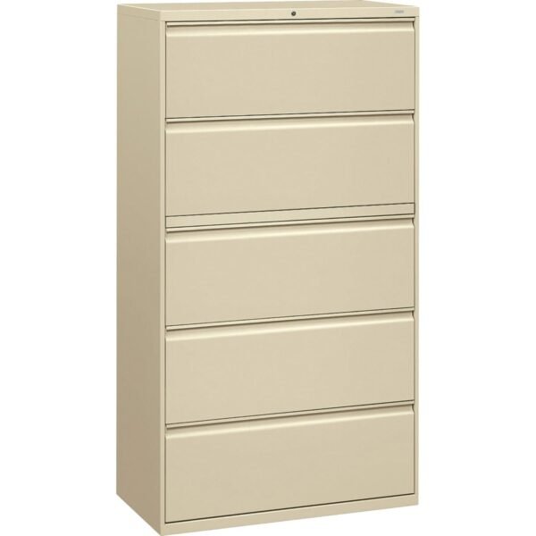 HON Brigade 800 H885 Lateral File 64.3" Height x 36" Width x 18" Depth - 5 - Finish: Putty - Radius Pull, Lockable, Glide, Removable Lock, Heavy Duty - For File Storage,...