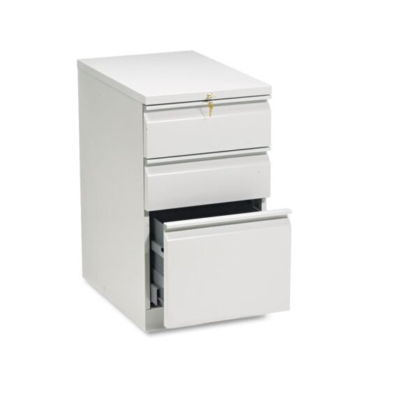 HON Brigade Mobile Pedestal with Pencil Tray Insert, Left/Right, 3-Drawers: Box/Box/File, Letter, Light Gray, 15" x 22.88" x 28" (33723RQ)