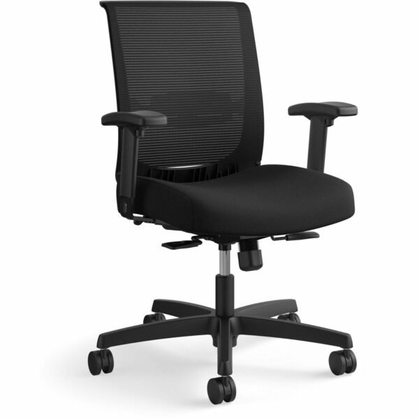 HON Convergence Synchro Tilt Task Chair Black Seat Color - Fabric Seat Material - Black Back Color - Low Back - 5-star Base - Armrest - 1 Each (CMY1ACU10)