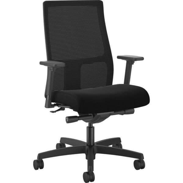 HON Ignition Chair Black Seat Color - Fabric Seat Material - Black Back Color - Mesh Back Material - Black Frame Color - Mid Back - 5-star Base - Black - 1 Each (IW103CU10)