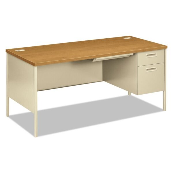 HON Metro Classic Series Right Pedestal "L" Workstation Desk, 66" x 30" x 29.5", Harvest/Putty (P3265RCL)