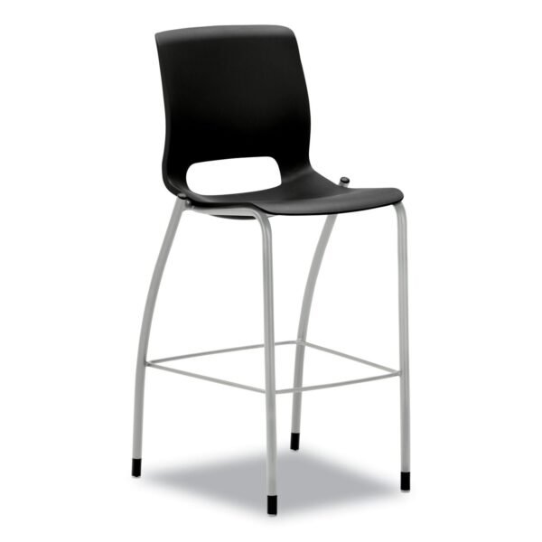 HON Motivate Four-Leg Cafe Height Stool, Supports Up to 300 lb, 30" Seat Height, Onyx Seat, Onyx Back, Platinum Base (MG5NEONPLAT)