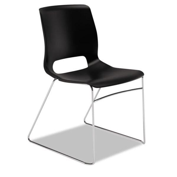 HON Motivate High-Density Stacking Chair, Supports Up to 300 lb, 17.75" Seat Height, Onyx Seat, Black Back, Chrome Base, 4/Carton (MS101ON)