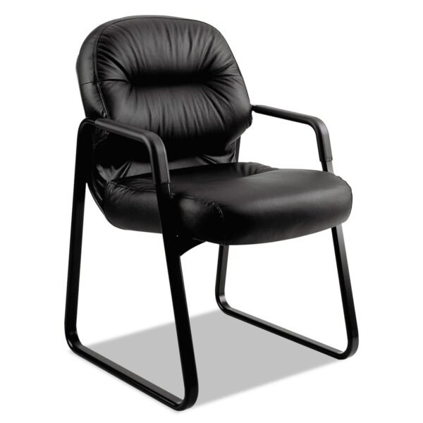 HON Pillow-Soft 2090 Series Guest Arm Chair, Leather Upholstery, 31.25" x 35.75" x 36", Black Seat, Black Back, Black Base (2093SR11T)