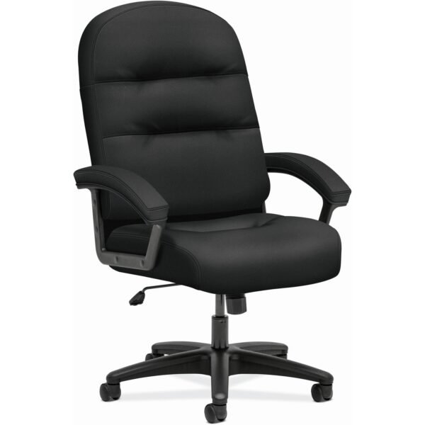 HON Pillow-Soft Executive High-Back Chair | Fixed Arms | Black Fabric Black Seat Color - Plush Seat Material - Black Back Color - Plush Back Material - Black Frame Color - High...