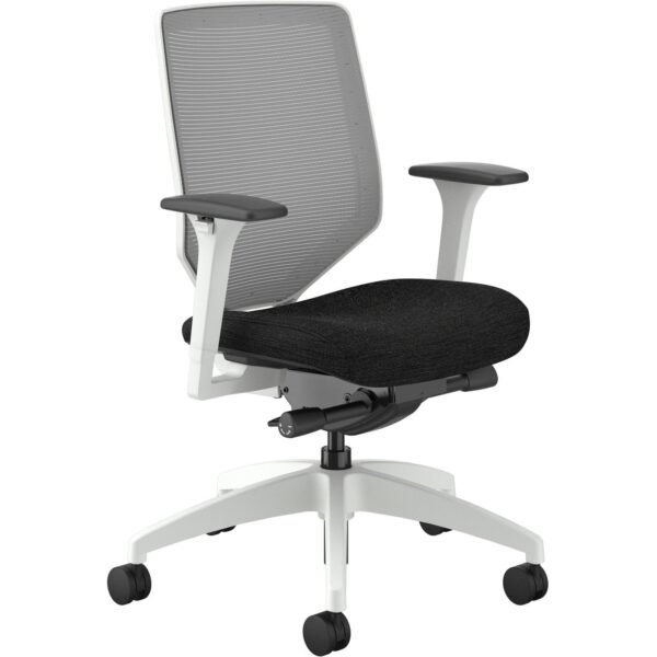HON Solve Chair Black Seat Color - Fabric Seat Material - Fog Back Color - Mesh Back Material - Designer White Frame Color - Mid Back - Black - 1 Each (SVTM2FCP10DW)