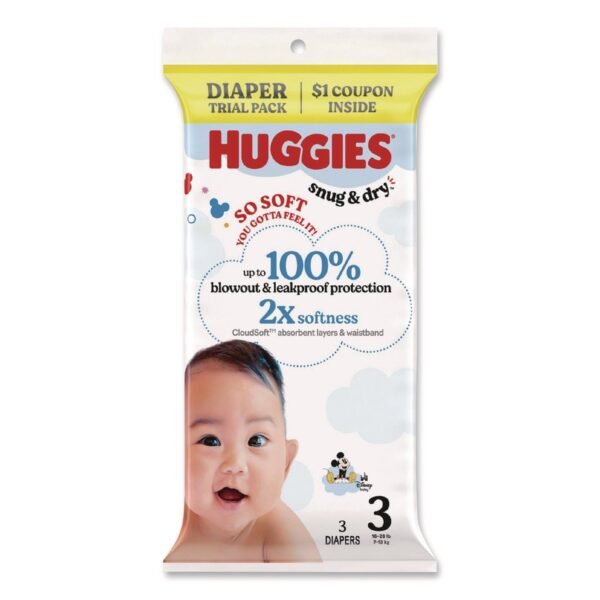 Huggies Snug and Dry, Size 3, 16 lbs to 28 lbs, Disney Design, 3 Diapers/Pack, 30 Packs/Carton (57029)