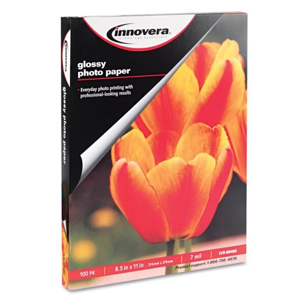 Innovera Glossy Photo Paper, 7 mil, 8.5 x 11, Glossy White, 100/Pack (IVR99490)