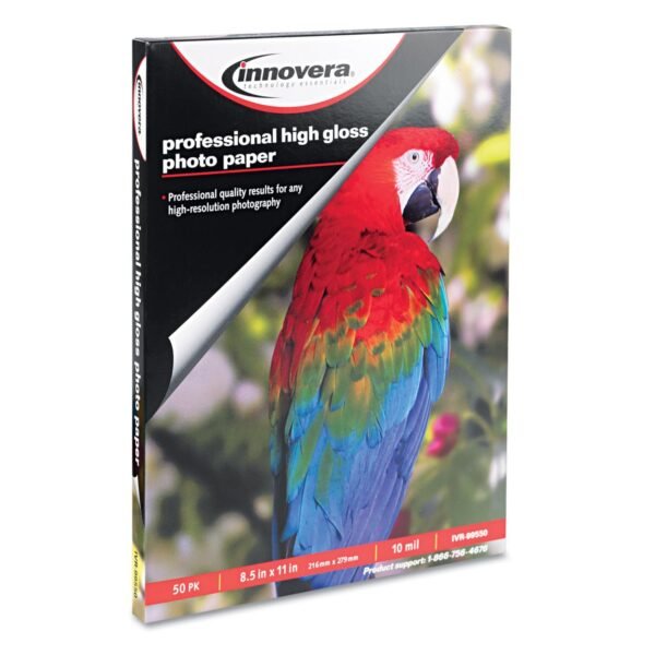 Innovera High-Gloss Photo Paper, 10 mil, 8.5 x 11, High-Gloss White, 50/Pack (IVR99550)