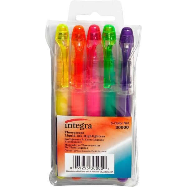 Integra Liquid Highlighters Fine Chisel Marker Point - Assorted Ink - 5 / Set (30000)