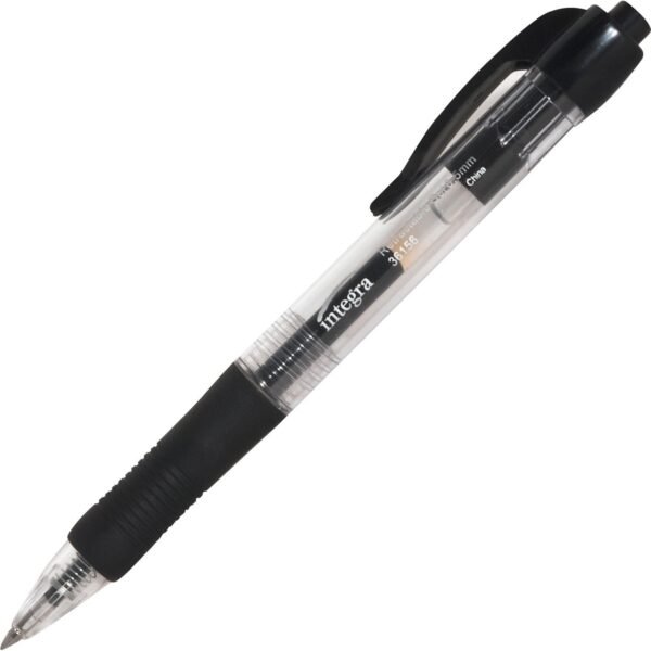 Integra Retractable 0.5mm Gel Pens 0.5 mm Fine Pen Point - Retractable - Black Ink - Gel-based - Black Barrel - Metal Tip - 1 Dozen (36156)