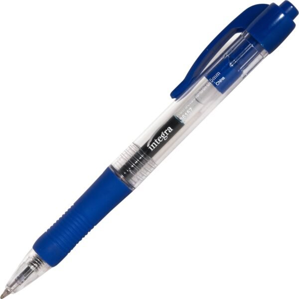 Integra Retractable 0.5mm Gel Pens 0.5 mm Fine Pen Point - Retractable - Blue Ink - Gel-based - Blue Barrel - Metal Tip - 1 Dozen (36157)