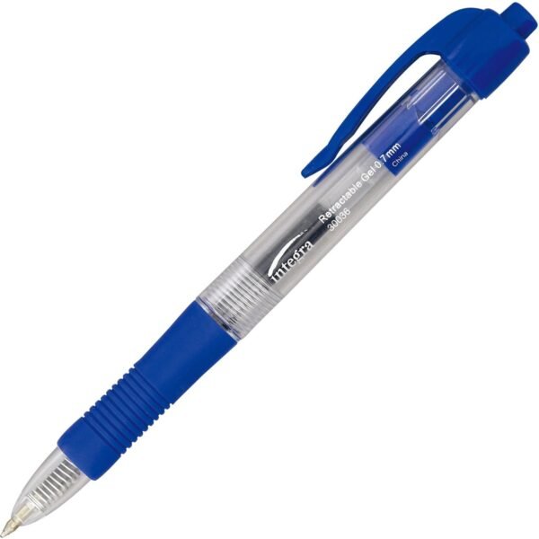Integra Retractable 0.7mm Gel Pens 0.7 mm Medium Pen Point - Retractable - Blue Ink - Gel-based - Clear Barrel - Metal Tip - 1 Dozen (30036)