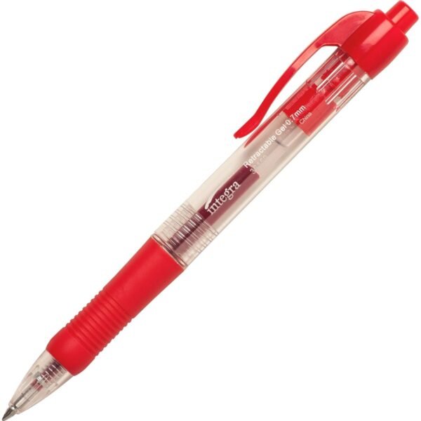 Integra Retractable 0.7mm Gel Pens 0.7 mm Medium Pen Point - Retractable - Red Ink - Gel-based - Red Barrel - Metal Tip - 1 Dozen (36159)