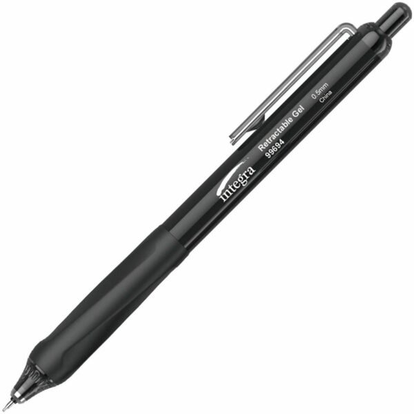 Integra Silent Retractable Gel Pens 0.5 mm Pen Point - Retractable - Black Ink - 12 / Box (99694)