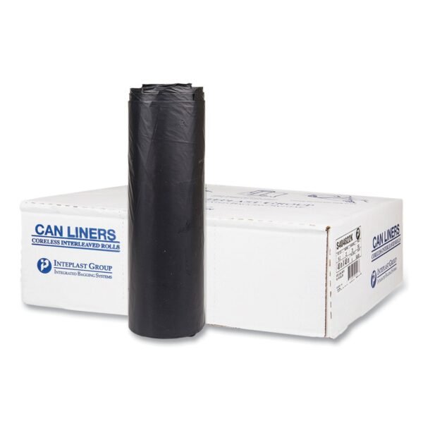 Inteplast Group High-Density Commercial Can Liners, 45 gal, 22 mic, 40" x 48", Black, Interleaved Roll, 25 Bags/Roll, 6 Rolls/Carton (S404822K)