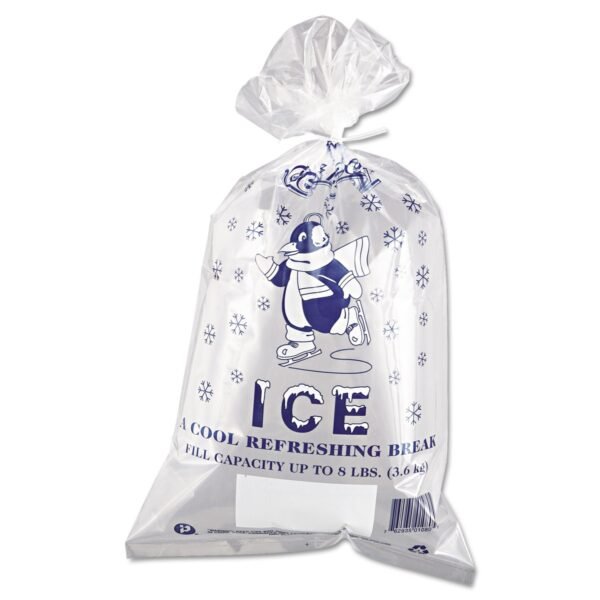 Inteplast Group Ice Bags with Twist-Ties, Ice: Penguin Icon Labeling, 8 lb Capacity, 11" x 20", Clear, 1,000/Carton (IC1120)