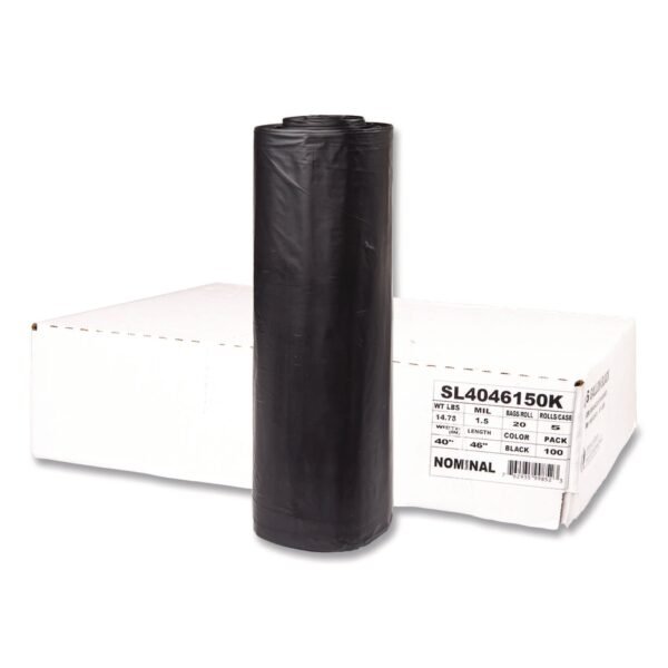 Inteplast Group Institutional Low-Density Can Liners, 45 gal, 1.5 mil, 40" x 46", Black, Interleaved Roll, 20 Bags/Roll, 5 Rolls/Carton (SL4046150K)