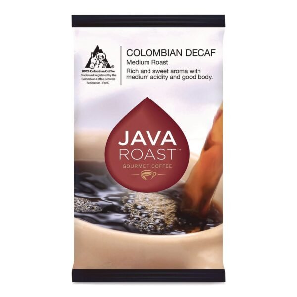 Java Roast Gourmet Coffee Ground Coffee, Columbian Decaf, 1.25 oz Packet, 42/Carton (479699)
