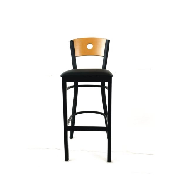 JMC Furniture Circle Series Barstool, Supports Up to 300 lb, 28.5" Seat Height, Black Seat, Natural Back, Black Base (CRBBVBLKD)