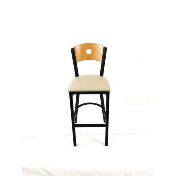 JMC Furniture Circle Series Barstool, Supports Up to 300 lb, 28.5" Seat Height, Taupe Seat, Natural Back, Black Base (CRBBVTAUD)