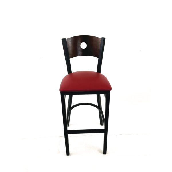 JMC Furniture Circle Series Barstool, Supports Up to 300 lb, 28.5" Seat Height, Burgundy Seat, Dark Walnut Back, Black Base (CRBBVBURC)