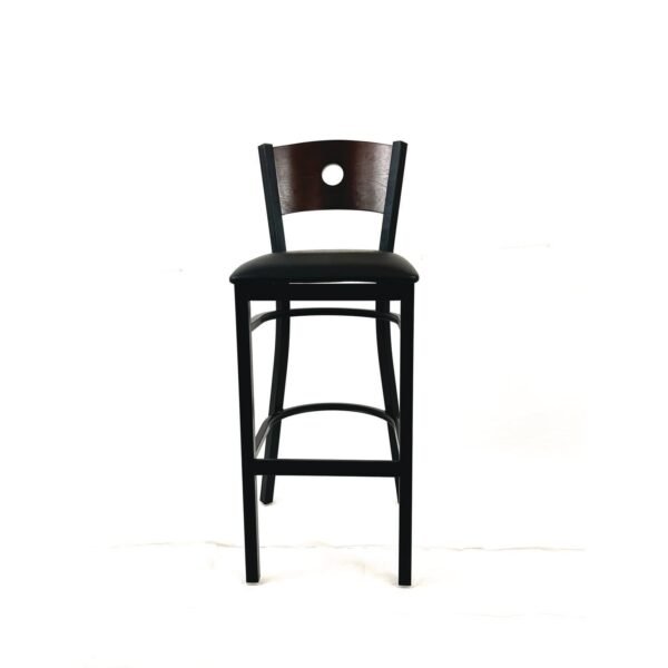 JMC Furniture Circle Series Barstool, Supports Up to 300 lb, 28.5" Seat Height, Black Seat, Dark Walnut Back, Black Base (CRBBVBLKC)