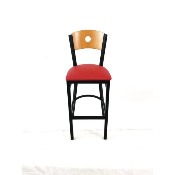 JMC Furniture Circle Series Barstool, Supports Up to 300 lb, 28.5" Seat Height, Red Seat, Natural Back, Black Base (CRBBVREDD)