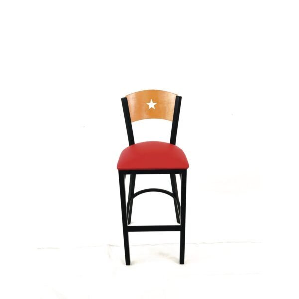 JMC Furniture Liberty Series Barstool, Supports Up to 300 lb, 28.5" Seat Height, Red Seat, Natural Back, Black Base (LBBVREDD)