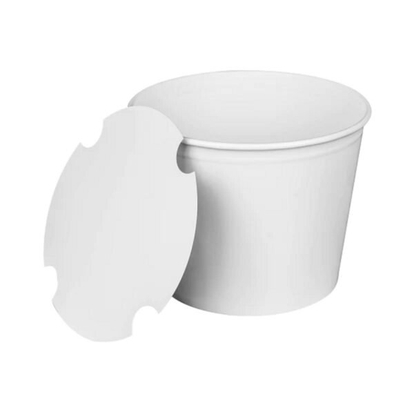 Karat Food Bucket with Lid, 85 oz, 7.36" Dai x 6"h, White, Paper, 180/Carton (CFB85WBNDL)